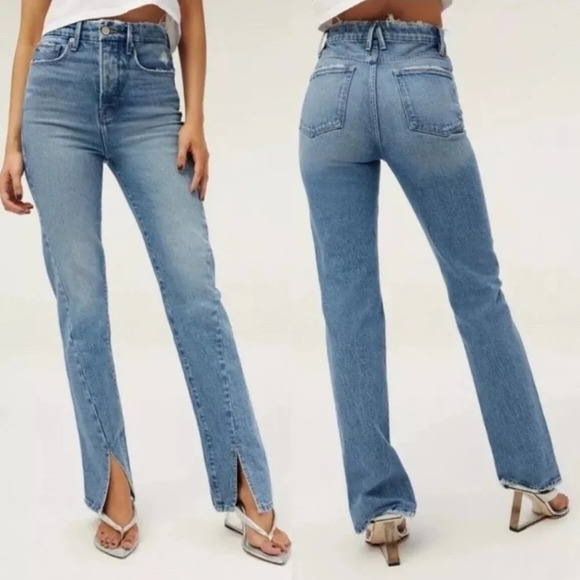 New Good American Good Boy split hem jeans size 4/27 - Picture 1 of 9